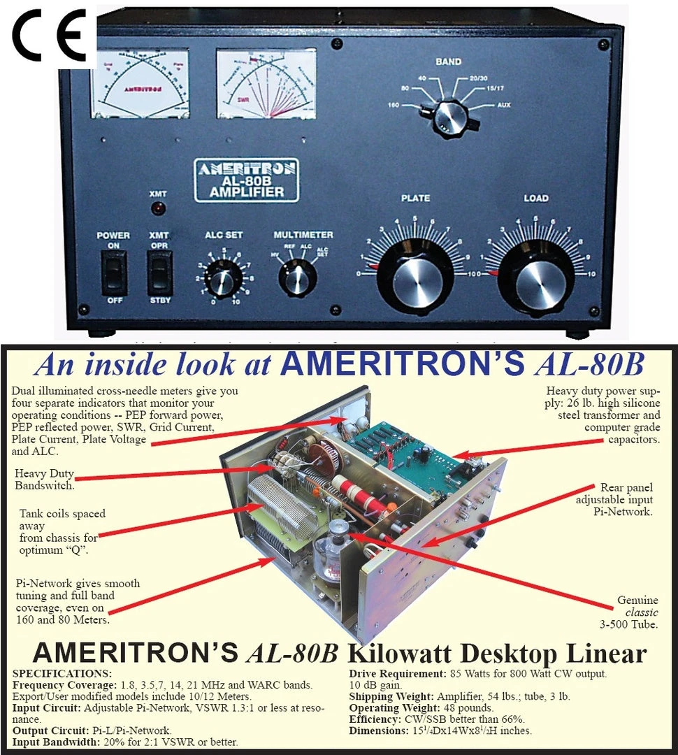 Ameritron AL-80BXCE, AMPLIFIER, 1kW, ONE 3-500Z TUBE, EXPORT, CE 3 Ameritron AL-80BXCE, AMPLIFIER, 1kW, ONE 3-500Z TUBE, EXPORT, CE